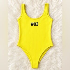 F21 Yellow Woes Bathing Suit One Piece Ribbed Size Medium